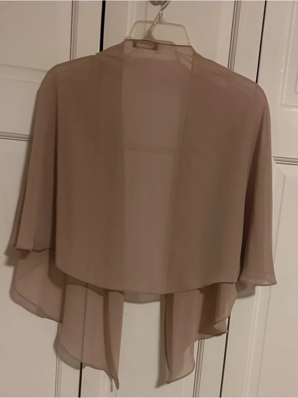 SLNY Sheer Shrug For Dressy Occasions in Nude Blush-Button Option for Sleeves - Picture 9 of 10